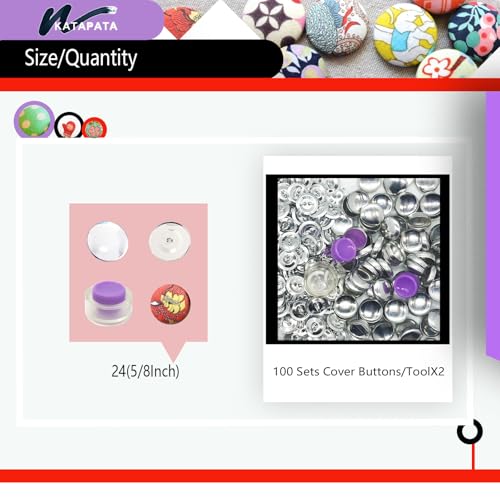 100 Sets Cover Button Kit with Tools - DIY Easy to Use Buttons for Clothing, Crafts & Home Décor, Cover Buttons for DIYers & Sewing Enthusiasts,Size 24(5/8Inch) - size: 24
