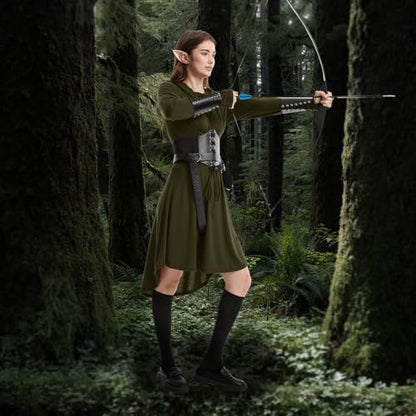 HODBLKT 7PCS Women Renaissance Fairy Costume Medieval Elf Dress Halloween - color: Green, size: 3X-Large