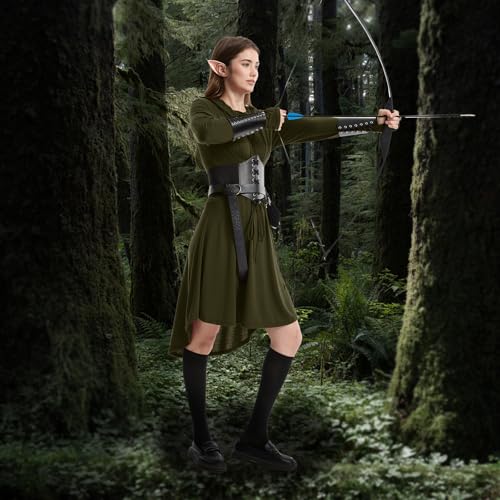 HODBLKT 7PCS Women Renaissance Fairy Costume Medieval Elf Dress Halloween - color: Green, size: X-Small