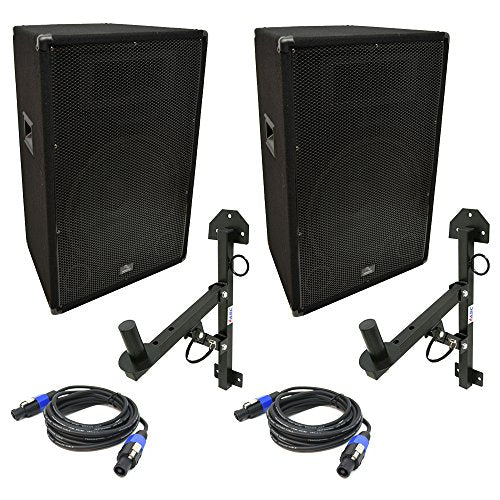 Harmony Audio 15 Inch 2-Way Passive PA Speaker Wall Mount Speakon Cable | 900 Watt Venue Series DJ Cabinet, Space-Saving Bracket Design, 15 Ft Lead Included, Bar Restaurant Church Sound, HA-V15P