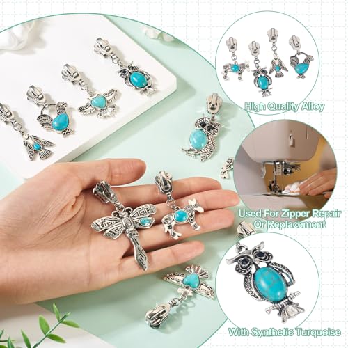 Sparkeads 14Pcs Turquoise Alloy Zipper Replacement Slider,Antique Silver Zippers Sliders for Sewing,Metal Zipper Pull Replacement for DIY Craft Bag Luggage Clothing Wallet Jacket Supplies-Animals - style: Animals