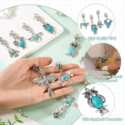 Sparkeads 14Pcs Turquoise Alloy Zipper Replacement Slider,Antique Silver Zippers Sliders for Sewing,Metal Zipper Pull Replacement for DIY Craft Bag Luggage Clothing Wallet Jacket Supplies-Animals - style: Animals