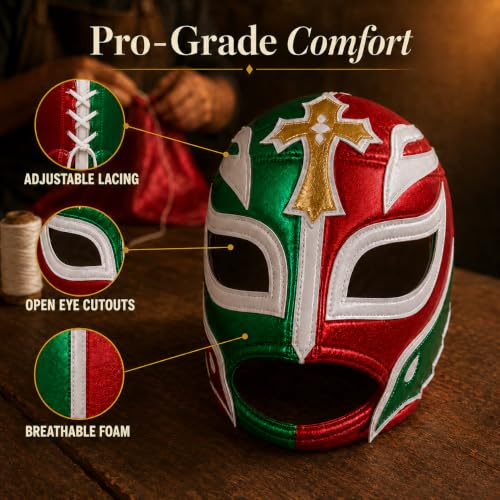 Artisans Bazaar Mexican Custume Wear Masks Luchador Mexicano Wrestling Masks Foamy Material for Men & Women Lucha Libre Adult - style: Rey Mistero Green