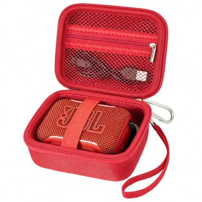 Hard EVA Carrying Case Compatible with JBL Go 5/4/3 Ultra-Portable Speaker | Travel Storage Bag with Mesh Pocket, Double Zipper, Stay-In-Place Strap, Detachable Handle, Carabiner, Case Only，Red - color: Red