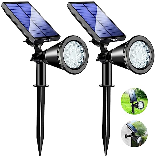 KEV 800 Lumens Solar Spot Lights Outdoor,18 LEDs Solar Flood Lights with 2 Modes &Adjustable &IPX65 Waterproof,Solar Spotlight for Driveway/Backyard/Patio Landscape/Tree/Garage(Cool White, 2 Pack) - color: Cool White-2 Pack