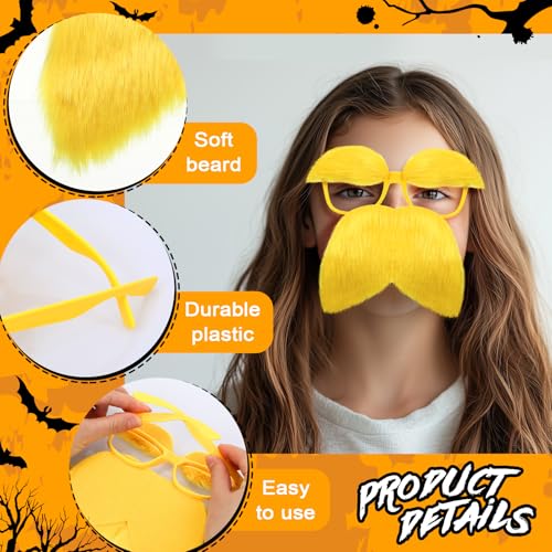 1 Pair Yellow Glasses with Mustache and Eyebrows Set, Halloween Funny Disguise Glasses Fake Mustache Cosplay Accessories Party Supplies Favors Gift for Party Favors Adults