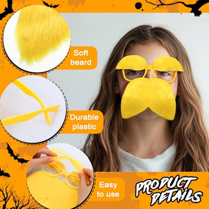 1 Pair Yellow Glasses with Mustache and Eyebrows Set, Halloween Funny Disguise Glasses Fake Mustache Cosplay Accessories Party Supplies Favors Gift for Party Favors Adults