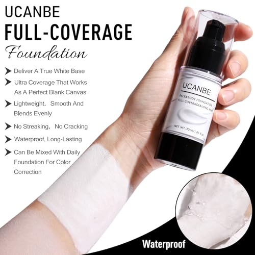UCANBE Halloween Makeup Kit – Black Eyeshadow, White Liquid Foundation, Black Liquid Lipstick & Eyeliner, Self Adhensive Eyelashes, Brush & Sponges Makeup Set for SFX Cosplay Skeleton Skull Demon - color: Black Makeup Kit