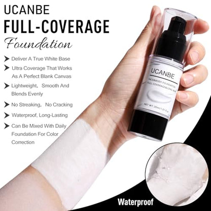 UCANBE Halloween Makeup Kit – Black Eyeshadow, White Liquid Foundation, Black Liquid Lipstick & Eyeliner, Self Adhensive Eyelashes, Brush & Sponges Makeup Set for SFX Cosplay Skeleton Skull Demon - color: Black Makeup Kit