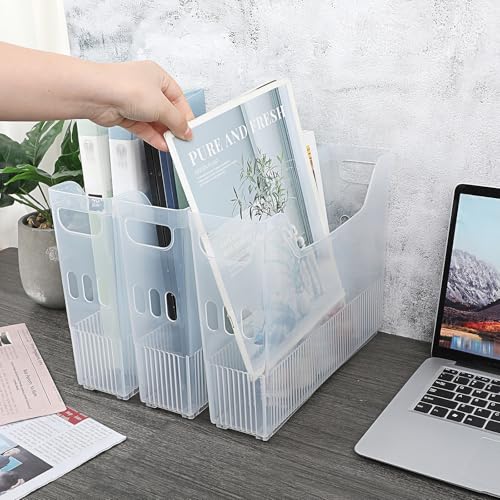 BTSKY 6 Pack Scrapbook Paper Storage Box with Wheels, Plastic Storage Organizer for 12" x 12" Scrapbook Papers, Portable File Organizer with Built-in Handle, Functional Magazine Holder Paper Rack