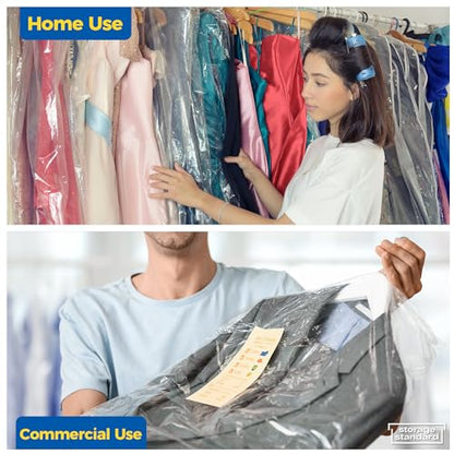 60-Pack Dry Cleaning Bags for Clothes 40-Inch Long - Clear Plastic Garment Bags for Hanging Clothes, Dry Cleaner Plastic Clothing Cover for Suits, Coat, Shirt, & Pants - color: Clear - 40 Inch Length