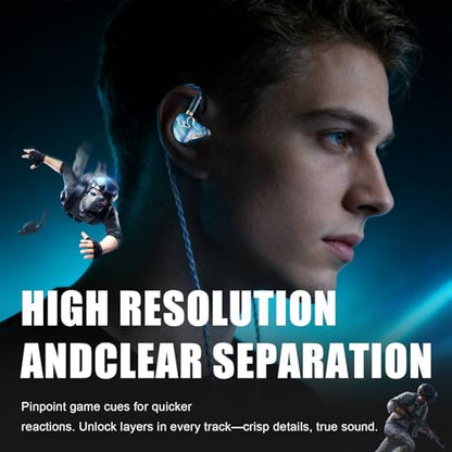 HiFiGo Juzear Defiant Gamefidelity Edition Gaming IEMs, 1DD+3BA Hybrid Driver Wired Earbuds, Noise Isolating in‑Ear Monitors with HD Mic, Swappable 3.5mm/USB‑C for PC/PS5/Switch/Mobile (Blue) - color: Blue