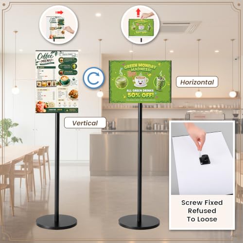 6 Pack 8.5 x 11 Inch Adjustable Sign Holder Heavy Duty Pedestal Floor Stand | Sign Holder Stand with Snap Open Frame Outdoor Indoor Stand for Poster Display Vertical and Horizontal View - size: 8.5 x 11 Inch