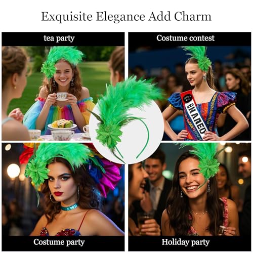 Loieryk Feathers Fascinator Headband 1920s Queen Headpiece Fascinators Hats for Women Tea Party Flower Headpiece - color: Green
