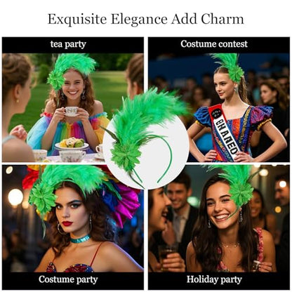 Loieryk Feathers Fascinator Headband 1920s Queen Headpiece Fascinators Hats for Women Tea Party Flower Headpiece - color: Green