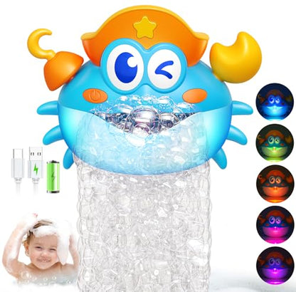Bath Toys,Rechargeable Crab Baby Bath Toys Light Up Bath Bubble Machine with Colourful RGB Light Great Birthday Gift for Boys and Girls Toddler Toy for Kids Ages 1-3 4-8 - color: Blue (Rechargeable)