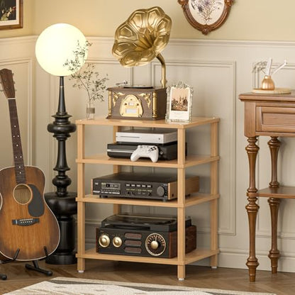 LELELINKY 4-Tier AV Media Player Stand, Natural Stereo Cabinet, Modern Audio Shelf, Wooden TV Stand,Game Console Shelf, Multifunctional Entertainment Center, Suitable for Home, Conference Room - color: Natural, size: 4 Tier
