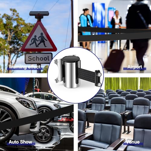 2 Pcs Retractable Belt Barrier Wall Mount Magnetic Retractable Wall Barrier with Stainless Steel Case for Grocery Retail Store Stadium (Black)