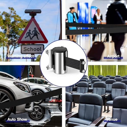 2 Pcs Retractable Belt Barrier Wall Mount Magnetic Retractable Wall Barrier with Stainless Steel Case for Grocery Retail Store Stadium (Black)