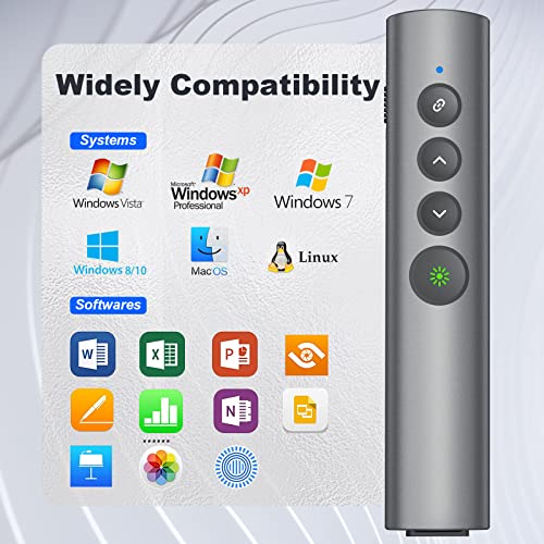 Aluminum Alloy Presentation Clicker with Green Laser Pointer | 2‑in‑1 USB/Type C Receiver Wireless Presenter Remote PowerPoint Clicker for Computer Laptop/PPT/Google Slides/Windows/Mac - style: Metal 02 Green Laser