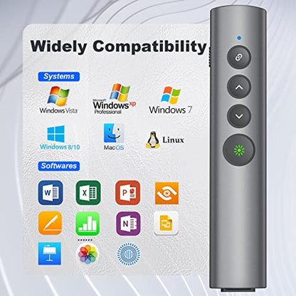 Aluminum Alloy Presentation Clicker with Green Laser Pointer | 2‑in‑1 USB/Type C Receiver Wireless Presenter Remote PowerPoint Clicker for Computer Laptop/PPT/Google Slides/Windows/Mac - style: Metal 02 Green Laser