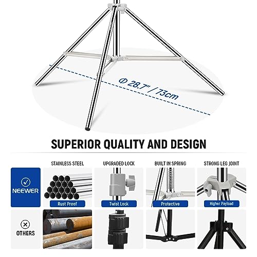 NEEWER Upgraded 75"/190cm Light Stand Stainless Steel Spring Loaded, Foldable Photography Tripod Stand with Stronger Tube Joints for Strobe Softbox LED Ring Light, Max Load 13.5lb/6.5kg, ST-190SS | Foldable, Photography Tripod Stand, Stronger Tube Joints,
