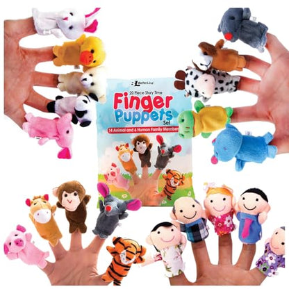 BETTERLINE 20 Piece Story Time Finger Puppets Set Cloth Velvet Puppets Pack | 20 Pack 14 Animals 6 People Family Members Interactive Storytelling Play Imaginative Role Play Toy Interactive - color: 20 Pieces Animals & Family Members