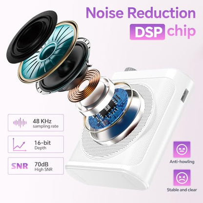 Voice Amplifier for Teachers, Portable Bluetooth Mini Personal Speaker with Wireless Lavalier Mic & Silicone Protective Cover, Ideal for Classroom, Conference and Tour Guide (Purple) - color: Purple