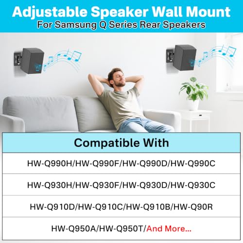 Aiweiwa Pair of Adjustable Speaker Mount for Samsung Q990H/Q990F/Q990D/Q930H/Q930F Rear Speakers - Heavy Duty Wall Mount Speakers Bracket for Samsung Q Series Rear Speaker Wall Mount Up to 30Lbs