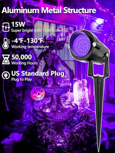 ZUCKEO Blacklight Spotlight Outdoor 15W Halloween Black Light Spot Light with US Plug, IP66 Landscape Black Lights Fixtures for Glow Party Fluorescent Yard Garden House Decorating(6Pack) - size: 6 Pack