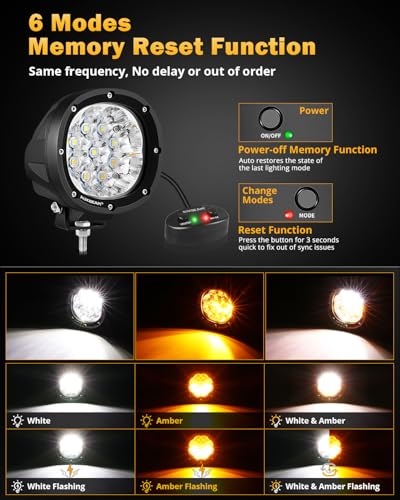 Auxbeam P4 Series Round LED Pods 4-Inch Amber White Strobe Lights 2-Pack | Dual Color Fog Lights, 6 Modes Light Bar, Flashing Warning Emergency, 90W Spot Offroad Lights, for 4x4 Car Truck ATV UTV - color: P4 Series Amber White 6 Modes Lights