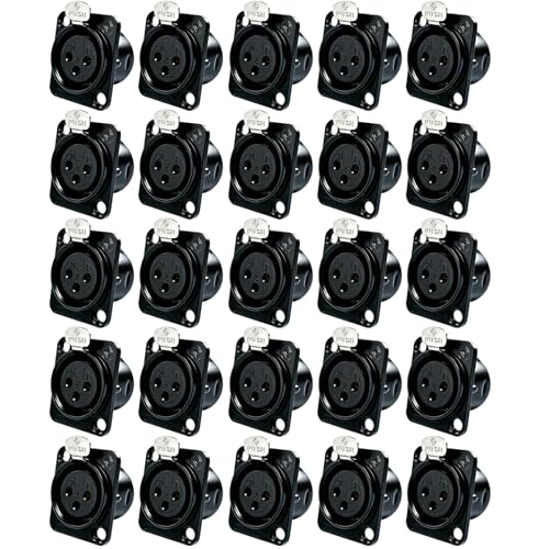 RIVIERA XLR Panel Mount Chassis 3pin Female Black Nickel-Plated Metal Housing and 24K Gold-Plated Contacts (25 Female Black) - color: Black, size: Female