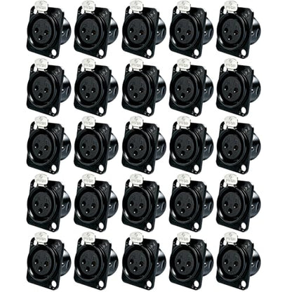RIVIERA XLR Panel Mount Chassis 3pin Female Black Nickel-Plated Metal Housing and 24K Gold-Plated Contacts (25 Female Black) - color: Black, size: Female