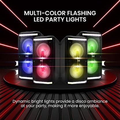 Pyle Portable Bluetooth PA Speaker System-600W Rechargeable Indoor/Outdoor Bluetooth Speaker Portable PA System w/Recorder, Microphone in, Party Lights, AUX, Radio, Remote - Pyle PPHP288B