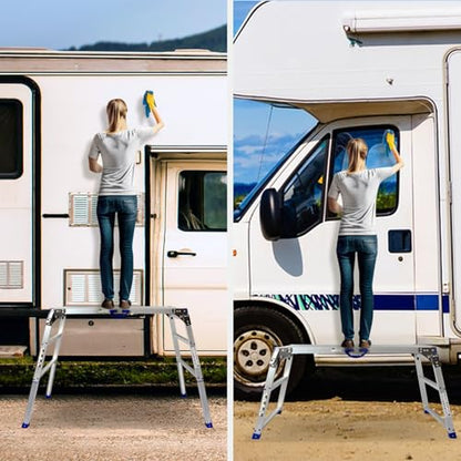 Adjustable Work Platform (47"x20") Ultra-Wide Portable Folding Aluminum Work Platform 330 Lbs Capacity 50 Gear Adjustable Height 27.5 to 37 inches | Portable Folding, 330 Lbs Capacity, 50 Gear Adjustable Height 27.5 to 37 inches - size: Adjustable 20"(W)