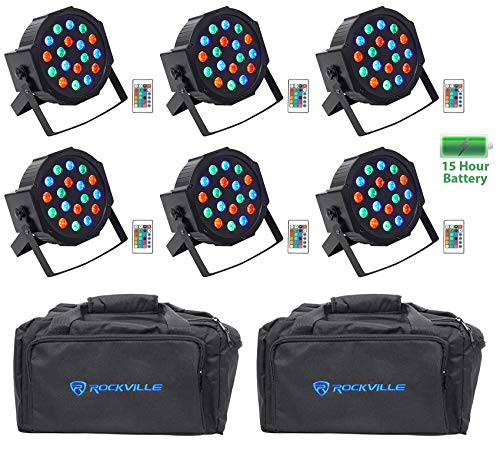 Rockville Battery PAR 50 Rechargeable DMX Wash Light 6-Pack with Bags