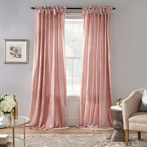 Threadmade Korena Tie-Top Crushed Velvet Window Curtain, Blush - 52" W x 95" L - color: Blush, size: 52"W x 95"L (Pack of 1)