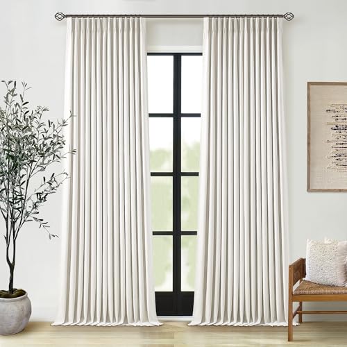 TWODRAPES 102 Inches Long Pinch Pleated Linen Blackout Curtains for Bedroom - color: Natural Linen, size: 40"W x 102"L (Pack of 2)