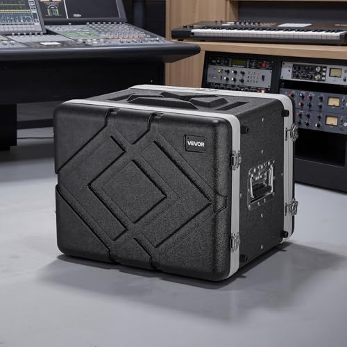 VEVOR 8U Rack Case, 14 in Depth, Server Rack Cabinet Shallow with ABS Construction, Recessed Twist Latches, Detachable Front & Back Cover, Easy Installation, for Amplifier, 11.4 in Internal Depth - size: 17.52 x16.73x20.87 in