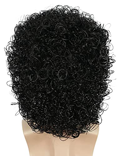 yuehong Black Curly Jumbo 70s81s Afro Wig Rocker Disco Wig with Mustache | Heat Resistant Synthetic Fibers Soft Durable Breathable Costume Hair
