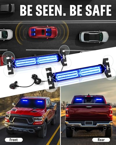 HLauto 1002L Emergency Strobe Traffic Advisor Light Bar: 40 LED Dash Safety Warning Flashing Light, Front/Rear Windshield Visor Lights for Construction Vehicle, Tow/Plow Truck (2x10.7inch, Blue) - color: #12 Blue