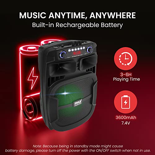 Pyle Portable Bluetooth PA Speaker System - 800W 12 Inch Outdoor Speaker with Built-In Party Lights - USB/SD Card Reader, FM Radio, Extendable Handle w/ Wheels - Includes Wired Microphone & Remote - size: 12 inches