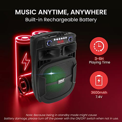 Pyle Portable Bluetooth PA Speaker System - 800W 12 Inch Outdoor Speaker with Built-In Party Lights - USB/SD Card Reader, FM Radio, Extendable Handle w/ Wheels - Includes Wired Microphone & Remote - size: 12 inches