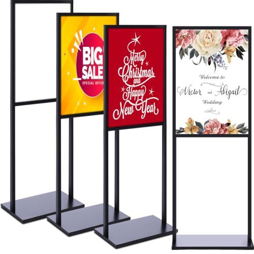 Blulu 4 Pcs Sign Stand Holder, 19.6"x 27.5" Double Sided Metal Wedding Sign Stand, Heavy Duty Floor Standing Poster Holder, Outdoor Banner Stands with Non Slip Mat for Board and Foam Display (Black) - color: black