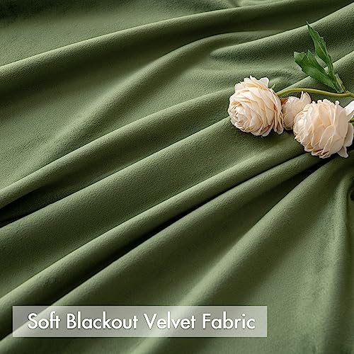 MIULEE Olive Green Pom Pom Velvet Blackout Curtains, W52 x L84, Set of 2 | Rod Pocket Curtains,Thermal Insulating,Blackout Curtains for Bedroom/Home Theater/Living Room Darkening - color: Olive Green, size: 52"W x 84"L (Pack of 2)