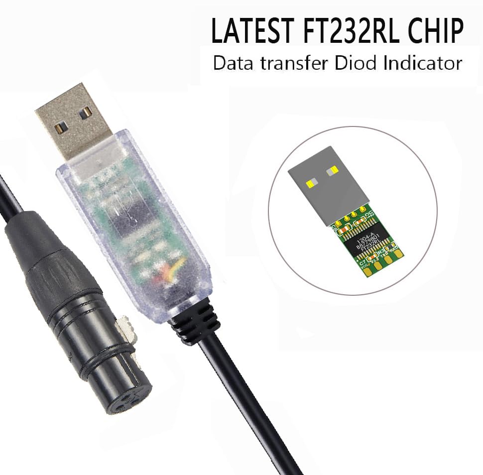 USB to DMX Cable RS485 Adapter Converter 3PIN XLR Female DMX512 Interface Freestyler Software PC Control Dimmer Cable with FT232RL Chip Support Win10 Mac OS (3 Meters) - color: Black, style: Female Connector-3M