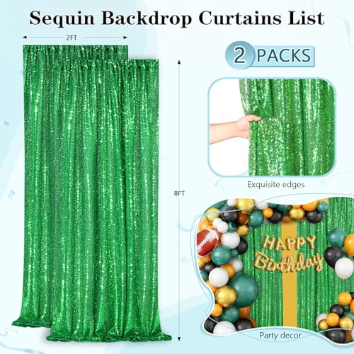 Green Sequin Backdrop Curtains 2 Panels 2FTx8FT Christmas Party Backdrop | Glitter Birthday Bridal Wedding Curtains Sparkle Photo Backdrop, Sparkly 3MM sequins with 4 inch rod pockets - color: Dark Green, size: 2 pcs-2ftx8ft