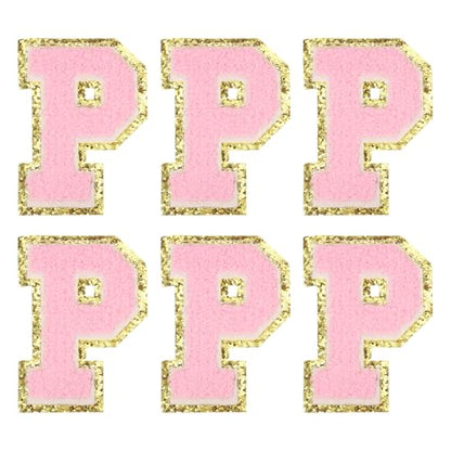 MECCANIXITY Chenille Letter Patches 3.1" Alphabet P Iron on Embroidered Patch Sew on Letter Stickers Applique for Repairing Clothing Jeans Shoes Hats DIY(Pink, Pack of 6) - style: Letter-P