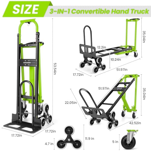 4-in-1 Stair Climbing Cart/Hand Truck Dolly,Convertible Platform Cart Green - color: Green-1