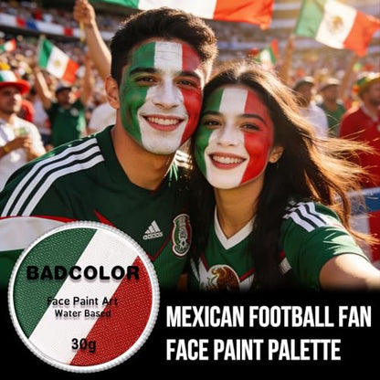 Green White Red World Cup Mexico Flag Face Body Paint Set, Face Painting Kit with Paintbrushes for Halloween Day of the Dead Catrina Makeup Clown Skull Tribal Warrior Christmas Elf Queen SFX Make-up - color: Mexico Flag/Catrina